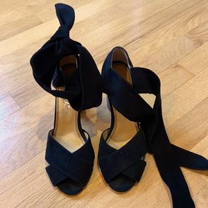 Wrap block heel suede sandal